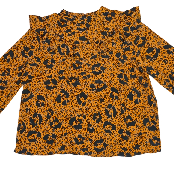 TOPSHOP Ruffle Yoke Blouse | US 12 | Mustard Floral Leopard | Cottagecore Boho - Picture 3 of 16